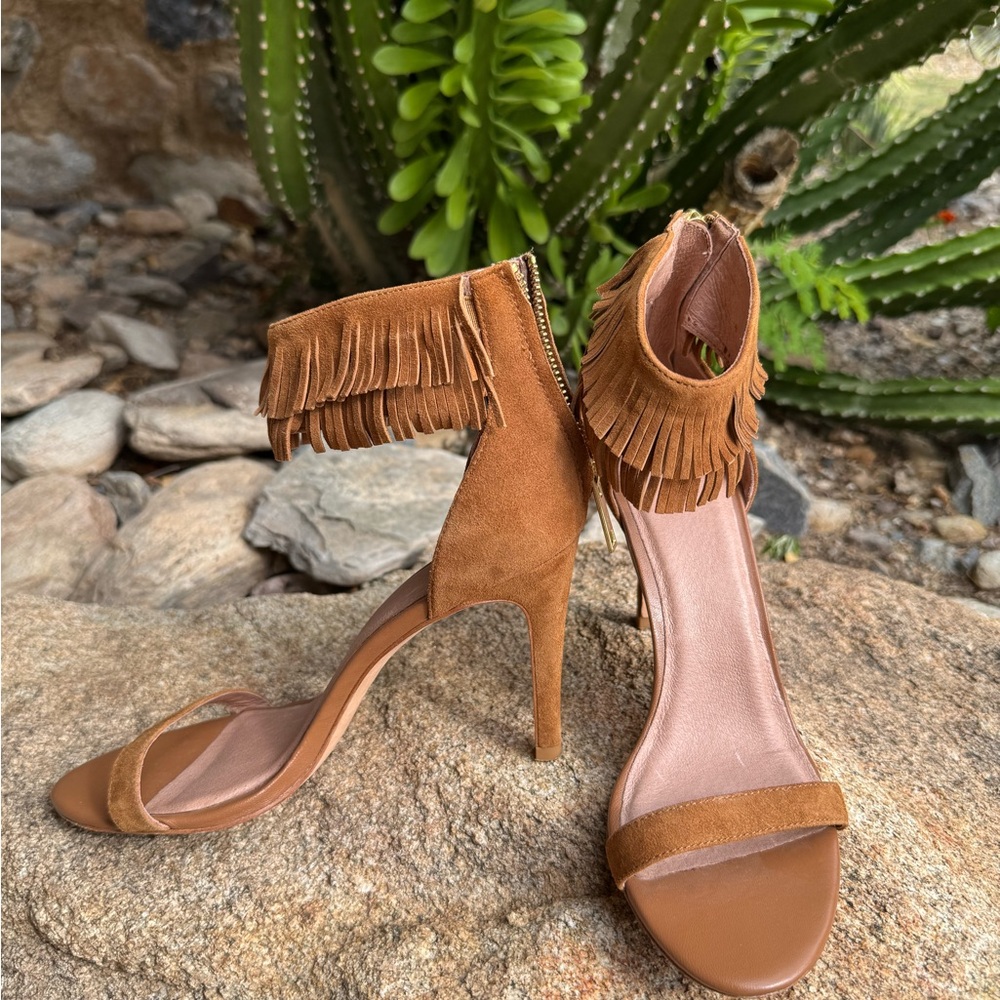 Joie Tan Suede Fringe Heels Size 8.5